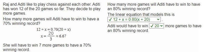 Raj and Aditi like to play chess against each other IAditi has won 12 of the 20 games-example-1