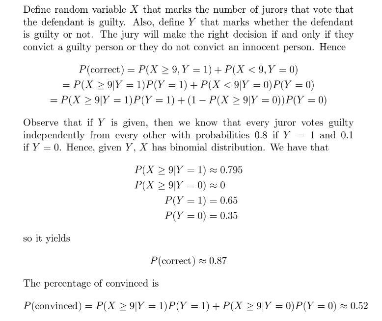 Suppose that it takes at least 9 votes from a 12-member jury to convict a defendant-example-1
