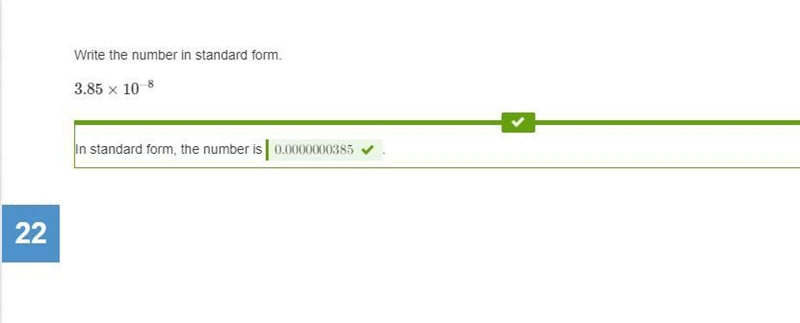 Item 19 Write the number in standard form. 3.85×10^-8-example-1