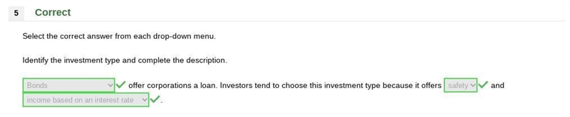 Select the correct answer from each drop-down menu. Identify the investment type and-example-1