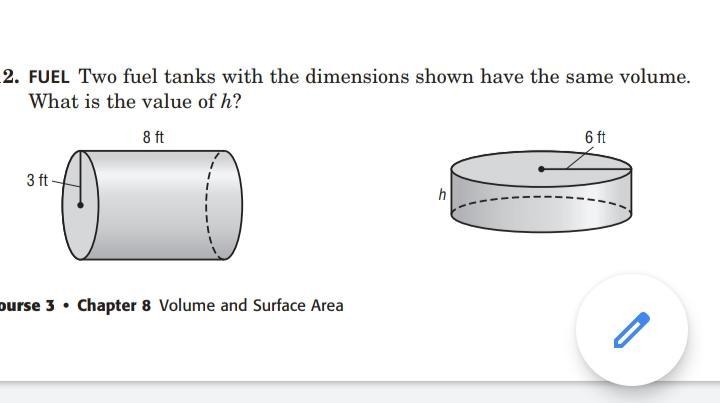 Two fuel tanks with the dimensions shown have the same volume. What is the value of-example-1