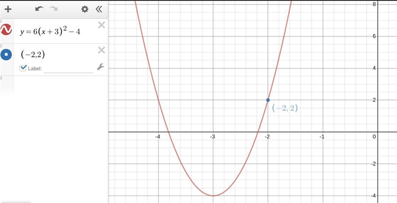 A quadratic function has an equation of f(x) = a(x + 3)2 – 4 and goes through the-example-1