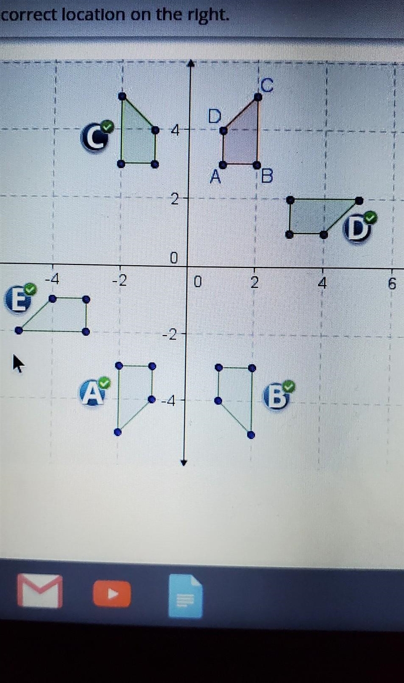 The diagram shows the preimage ABCD and five reflected images. Match each reflection-example-1