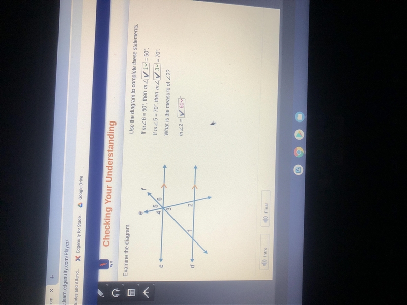 Use the diagram to complete these statements. If m26 = 50°, then m2 = 50° If m 25 = 70°, then-example-1