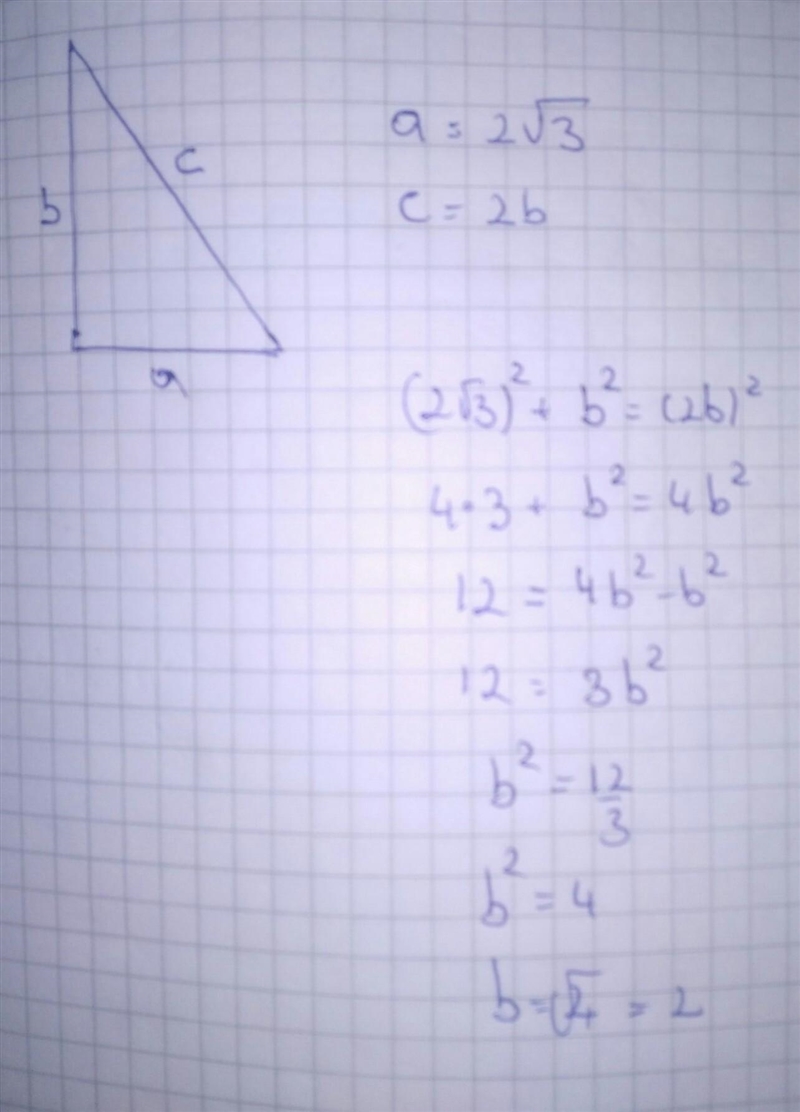 In a right triangle the length of a hypotenuse is c and the length of one leg is a-example-1