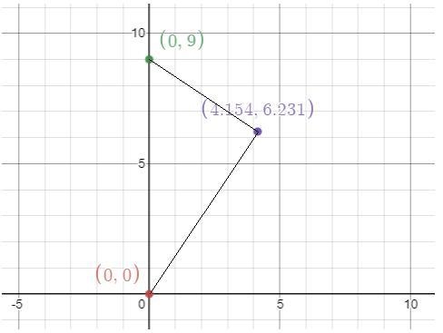 Find the area of a triangle bounded by the y-axis, the line f(x)=9−2/3x, and the line-example-1