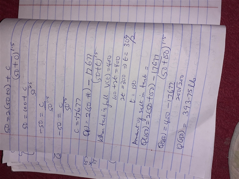 A 400-gal tank initially contains 100 gal of brine contain-ing50lbofsalt. Brinecontaining-example-2