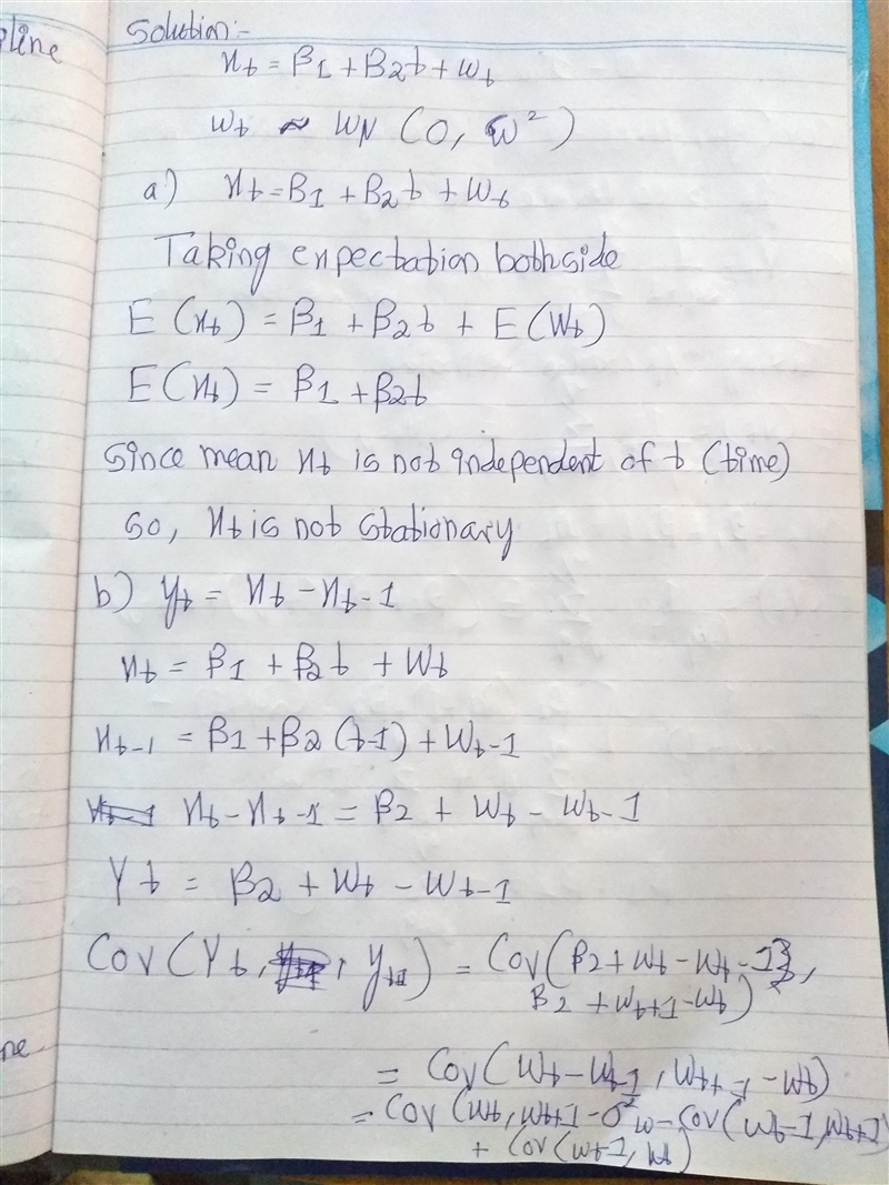 Consider the time series:xₜ= β₁+ β₂t + wₜwhere β1 and β2 are known constants and w-example-2