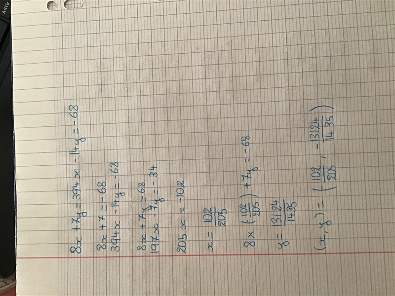 Follow the directions to solve the system of equations by elimination. 8x + 7y = 39 4x-example-1