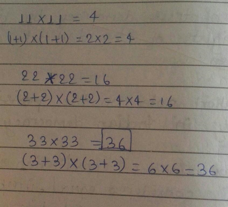 11+11=4 22+22=16 33+33= What’s the answer-example-1