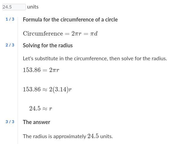 A circle has a circumference of 153.86 153.86153, point, 86 units. What is the radius-example-1