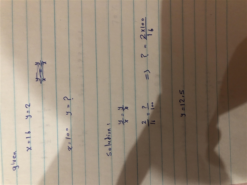 x = 16 and y = 2, given that x is directly related to the square of y. If x = 100, what-example-1