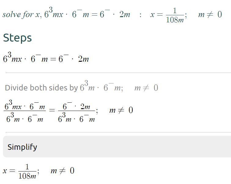 6^3m x 6^-m= 6^-2m expotential function-example-1