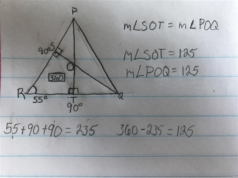 In the diagram below qs and pt are altitudes and m r=55 what is m poq-example-1