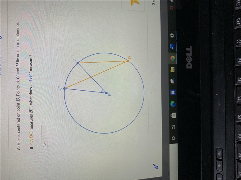 A circle is centered on point B. Points A, C and D lie on it's circumference. If ADC-example-1