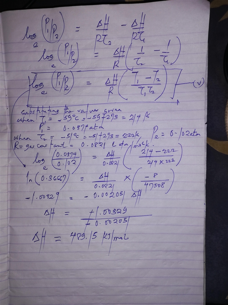 The vapor pressure of Substance X is measured at several temperatures: temperature-example-2