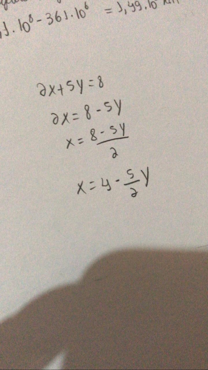 Solve the following equation for x: 2x + 5y = 8-example-1