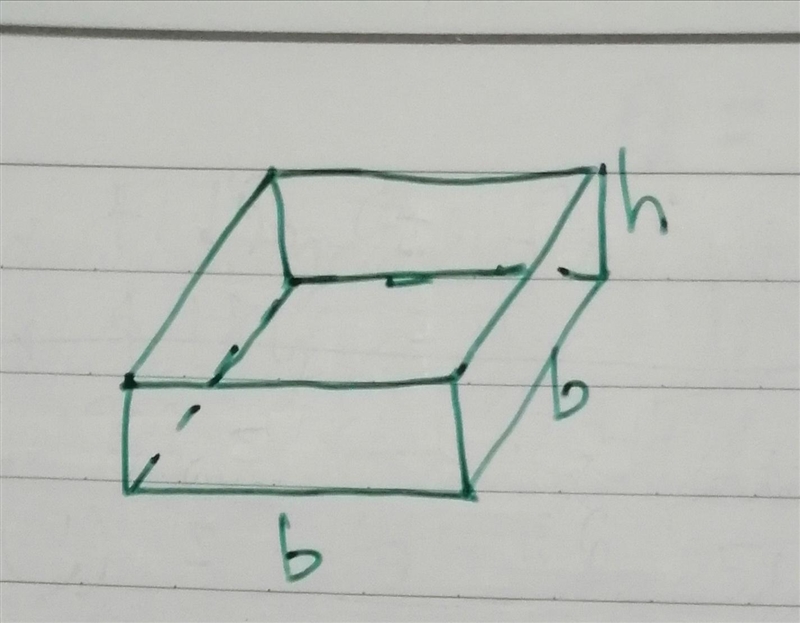 A rectangular box with a square base and no top is being constructed to hold a volume-example-1