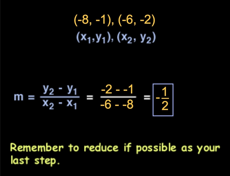 What is the slope of the line that passes through the points (-8, -1) and (-6, -2)? Write-example-1