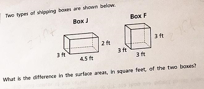 Two types of shipping boxes are shown below. What is the difference in the surface-example-1