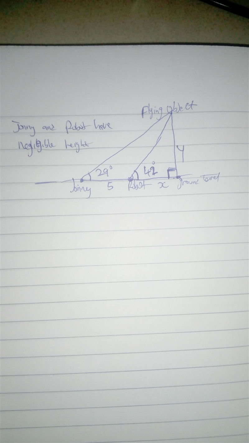 Johnny and a robot standing 5 melo (units of length) apart (in a flat area) on the-example-1