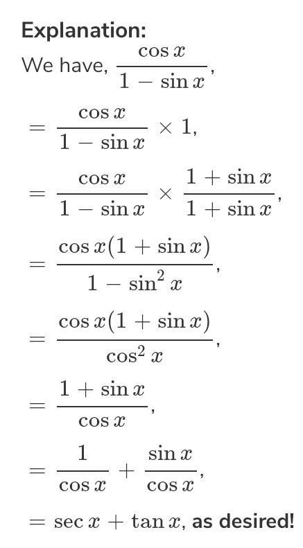 Show that: (1-sin x)/(cos x)=(sec x - tan x)​-example-1