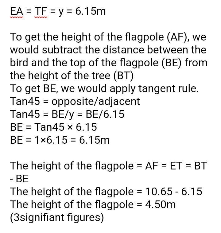 A tree and a flagpole are on the same horizontal ground A bird on top of the tree-example-2