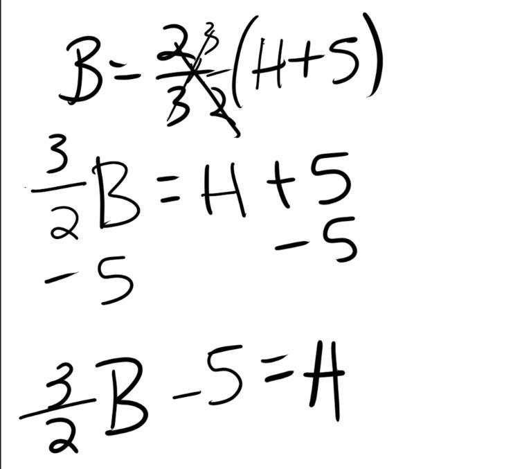 B=2/3(H+5) Solve for H Thank you :)-example-1