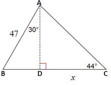 Find the length of the side labeled x. Round intermediate values to the nearest tenth-example-1