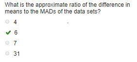 What is the approximate ratio of the difference in means to the MADs of the data sets-example-1