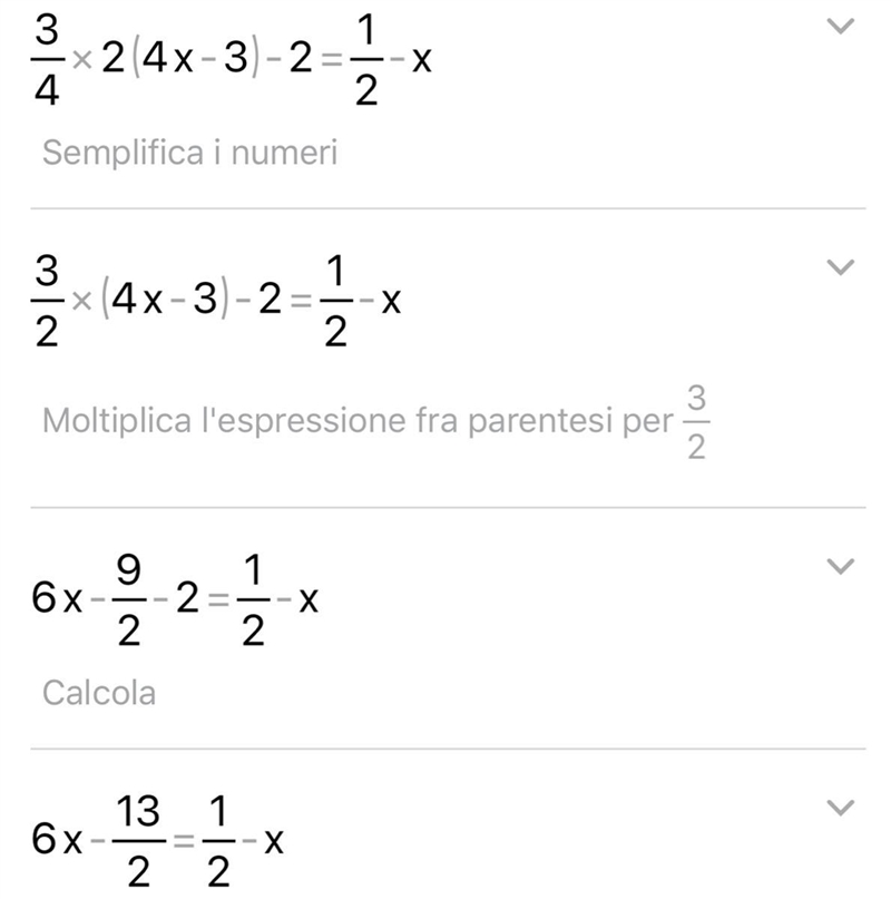 Find the value of x in the equation 3/4 (8x -6 )-2 = 1/2 (1-2x)-example-1