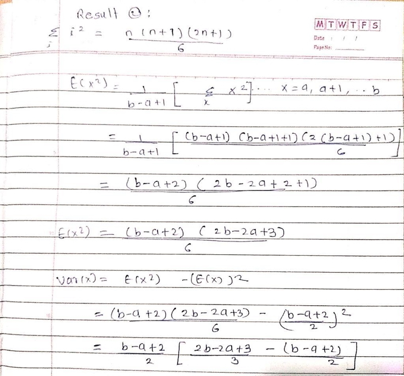 A random variable X that has probability mass function (pmf) given by p(x) = 1/(b-example-2