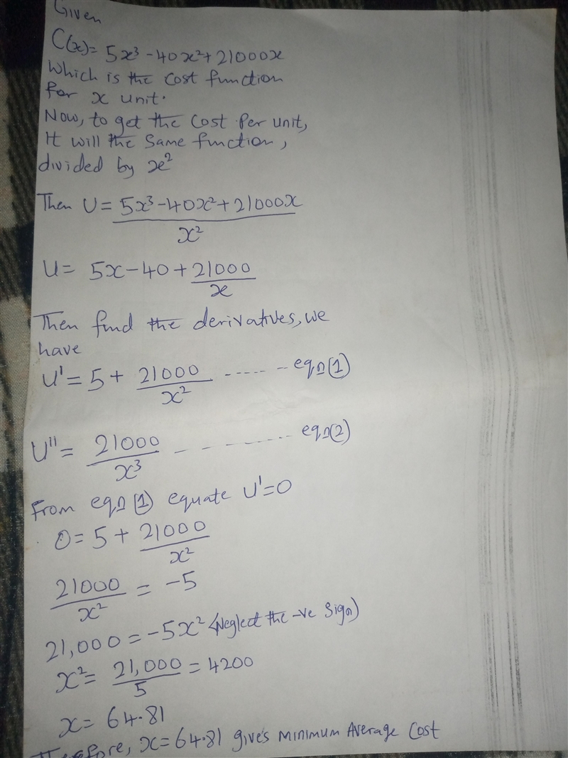 Suppose that c (x )equals 5 x cubed minus 40 x squared plus 21 comma 000 x is the-example-1