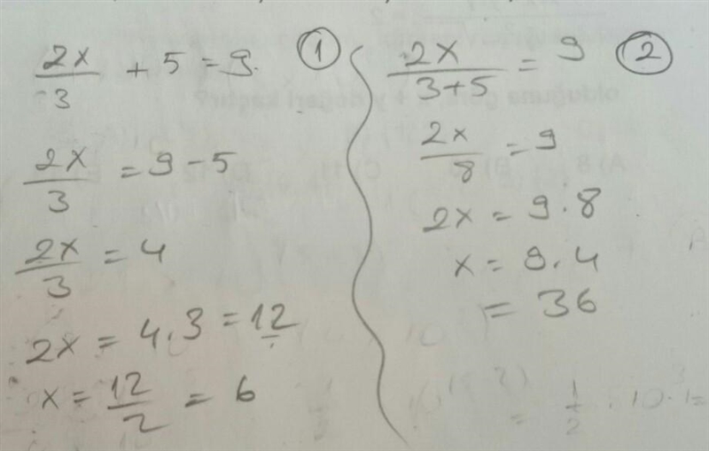 Solve for x. 2x/3+5=9-example-1