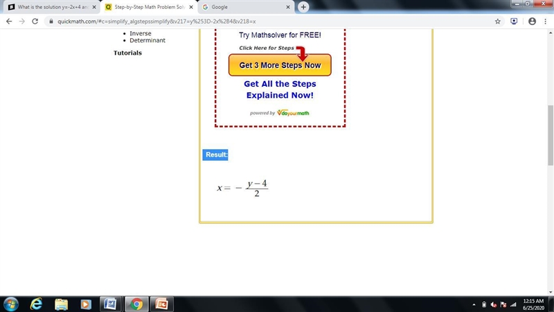 What is the solution y=-2x+4 and y=x-2-example-1