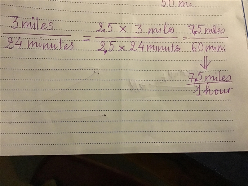 Michael ran 3 miles in 24 minutes. What is his average running speed in miles per-example-1