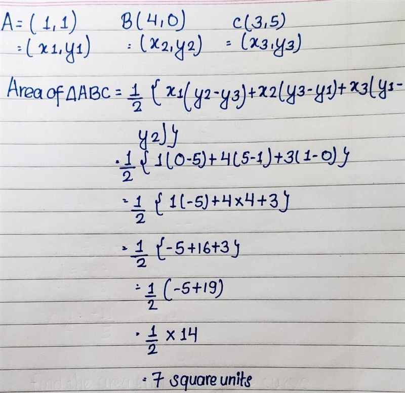 What is the area of triangle ABC? 3 square units 0 7 square units 11 square units-example-1