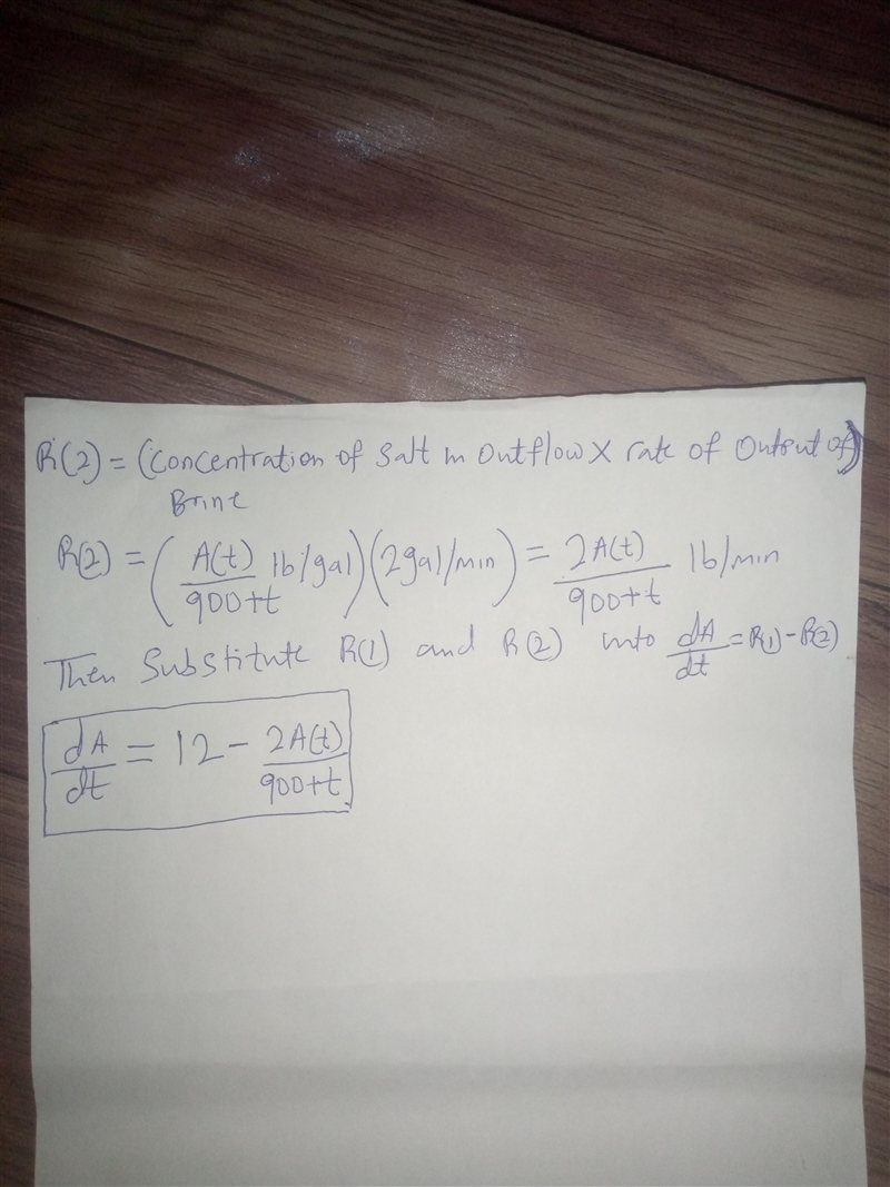 Suppose that a large mixing tank initially holds 900 gallons of water in which 50 pounds-example-1