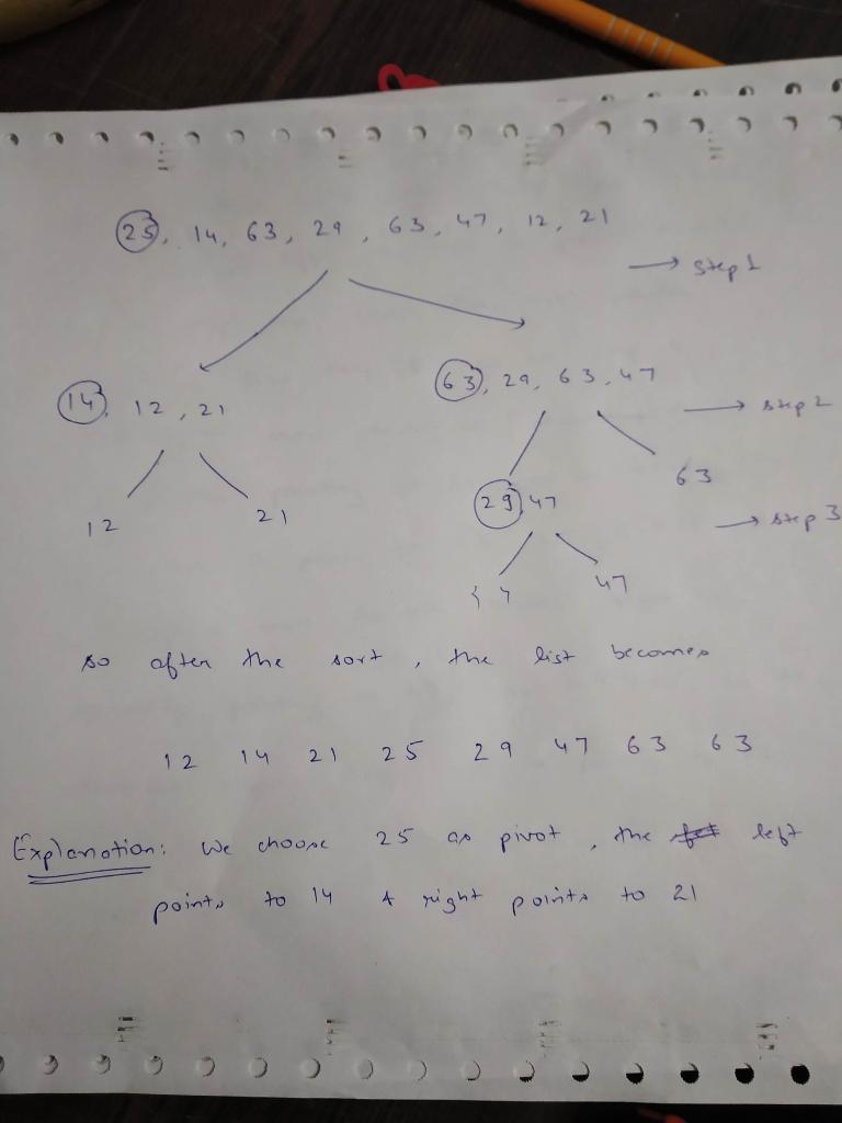 5. (20 pts) Consider the array 25, 14, 63, 29, 63, 47, 12, 21. Apply the Split procedure-example-3