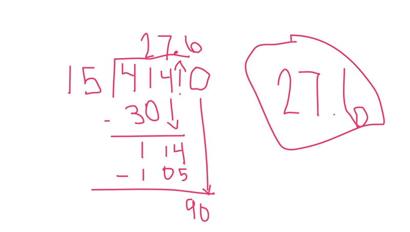 What is 414 divided by 15? SHOW YOUR WORK!!-example-1