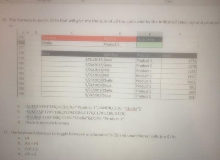 The formula to put in E176 that will give me the sum of all the units sold by the-example-1