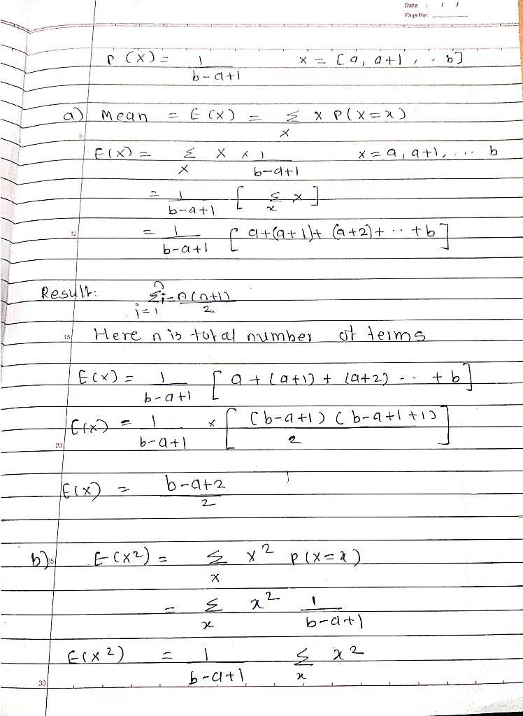 A random variable X that has probability mass function (pmf) given by p(x) = 1/(b-example-1