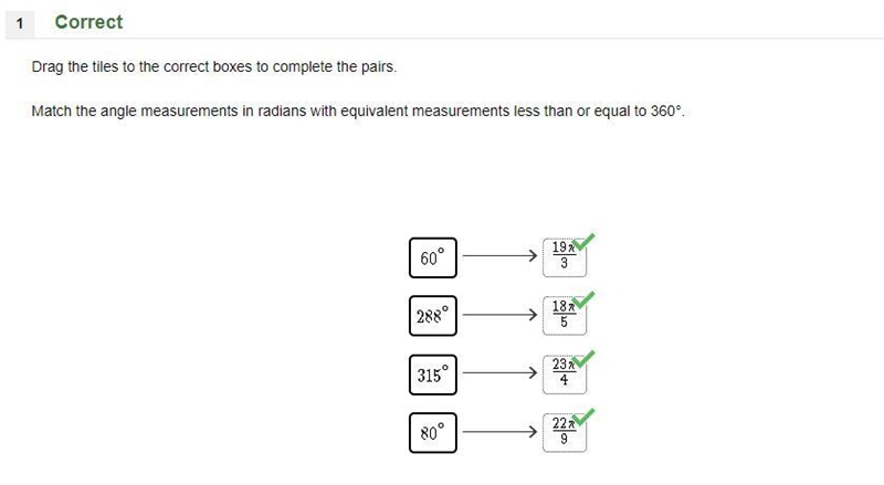 Drag the tiles to the correct boxes to complete the pairs. Match the angle measurements-example-1