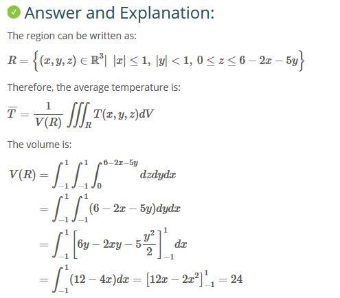 Find the average temperature on that part of the plane 2x + 5y +z = 9 over the square-example-2