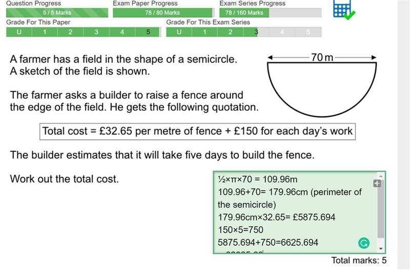 A Farmer has a field in the shape of a semicircle. A Sketch of the field is shown-example-1