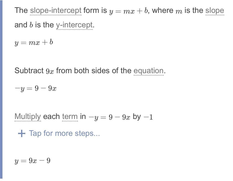 What is the slope intercept form of y + 8 =1/9(x-9)-example-1