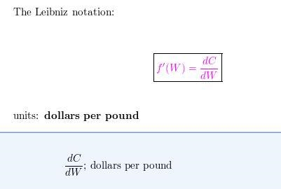 Write the Leibniz notation for the derivative of the given function and include units-example-1