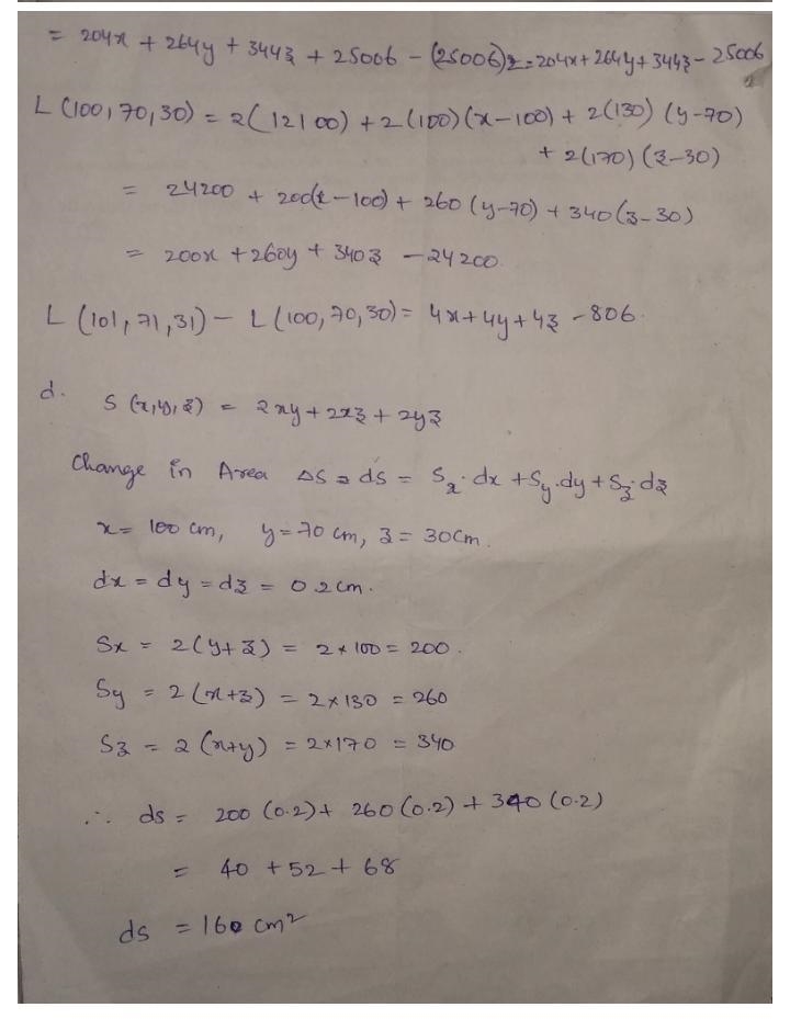 The dimensions of a closed rectangular box are measured x, y and z as 100 cm, 70 cm-example-3