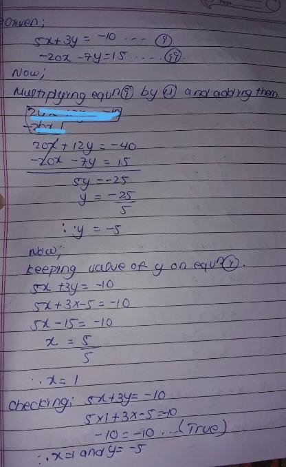 PLZ HELP ITS 20 POINTS Using the linear combination method, what is the solution to-example-1