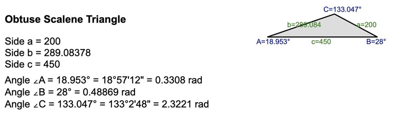 A man claims that his lot is triangular, with one side 450 m long and the adjacent-example-2